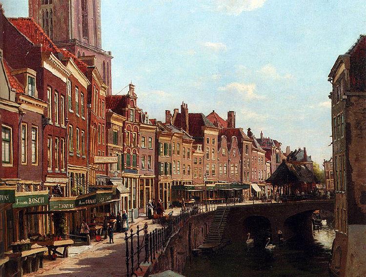 unknow artist Townsfolk shopping along the Oudegracht, Utrecht, The Netherlands oil painting image